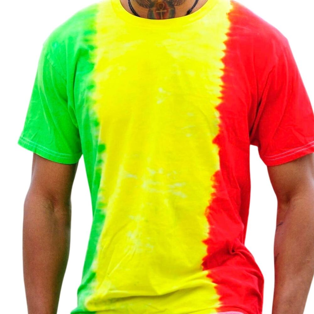 Mens Shirt Small Tie Dye Yellow Red Green Rasta Colorful